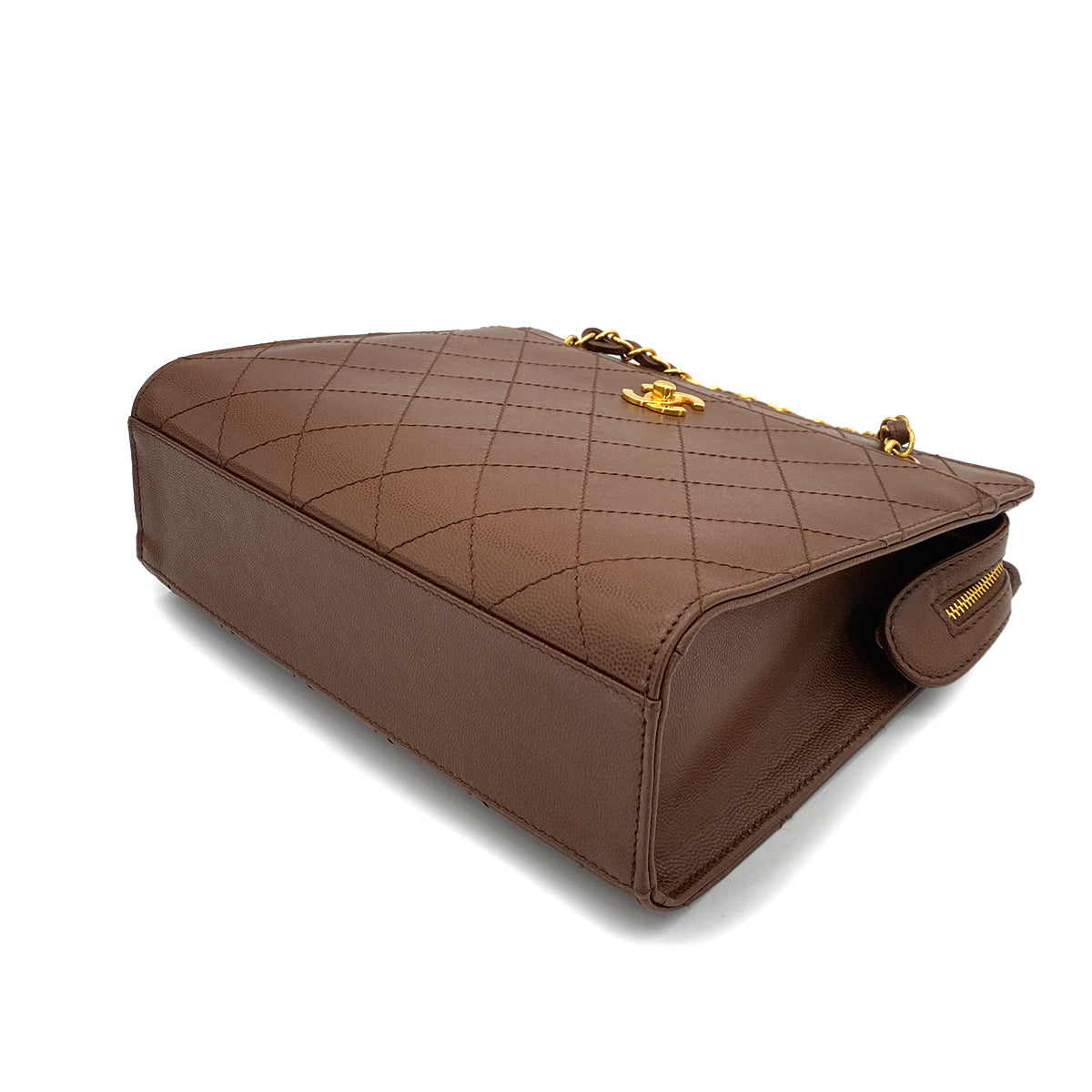 CHANEL VINTAGE CHAIN TOTE BAG BROWN CAVIAR SKIN 90255387