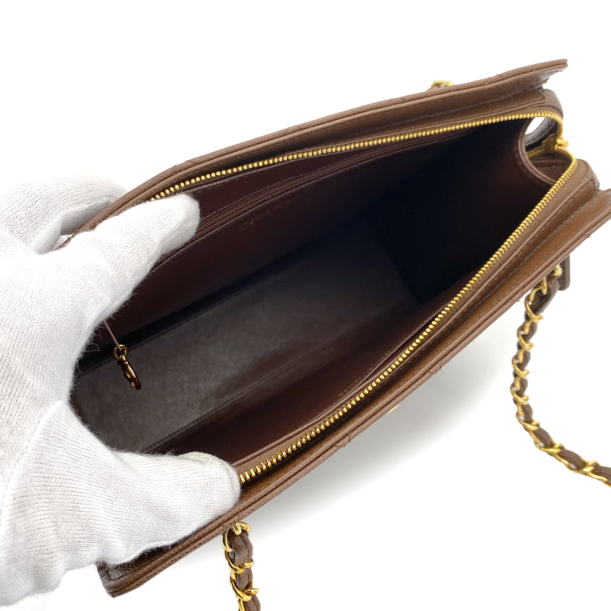 CHANEL VINTAGE CHAIN TOTE BAG BROWN CAVIAR SKIN 90255387