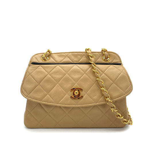 CHANEL VINTAGE MATELASSE CHAIN SHOULDER BAG BEIGE LAMB SKIN 90255392