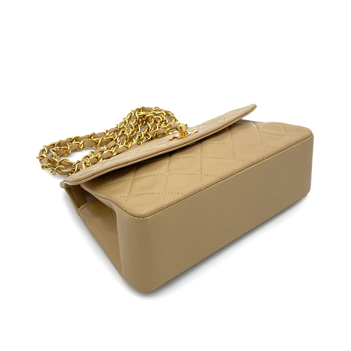 CHANEL VINTAGE MATELASSE CHAIN SHOULDER BAG BEIGE LAMB SKIN 90255392