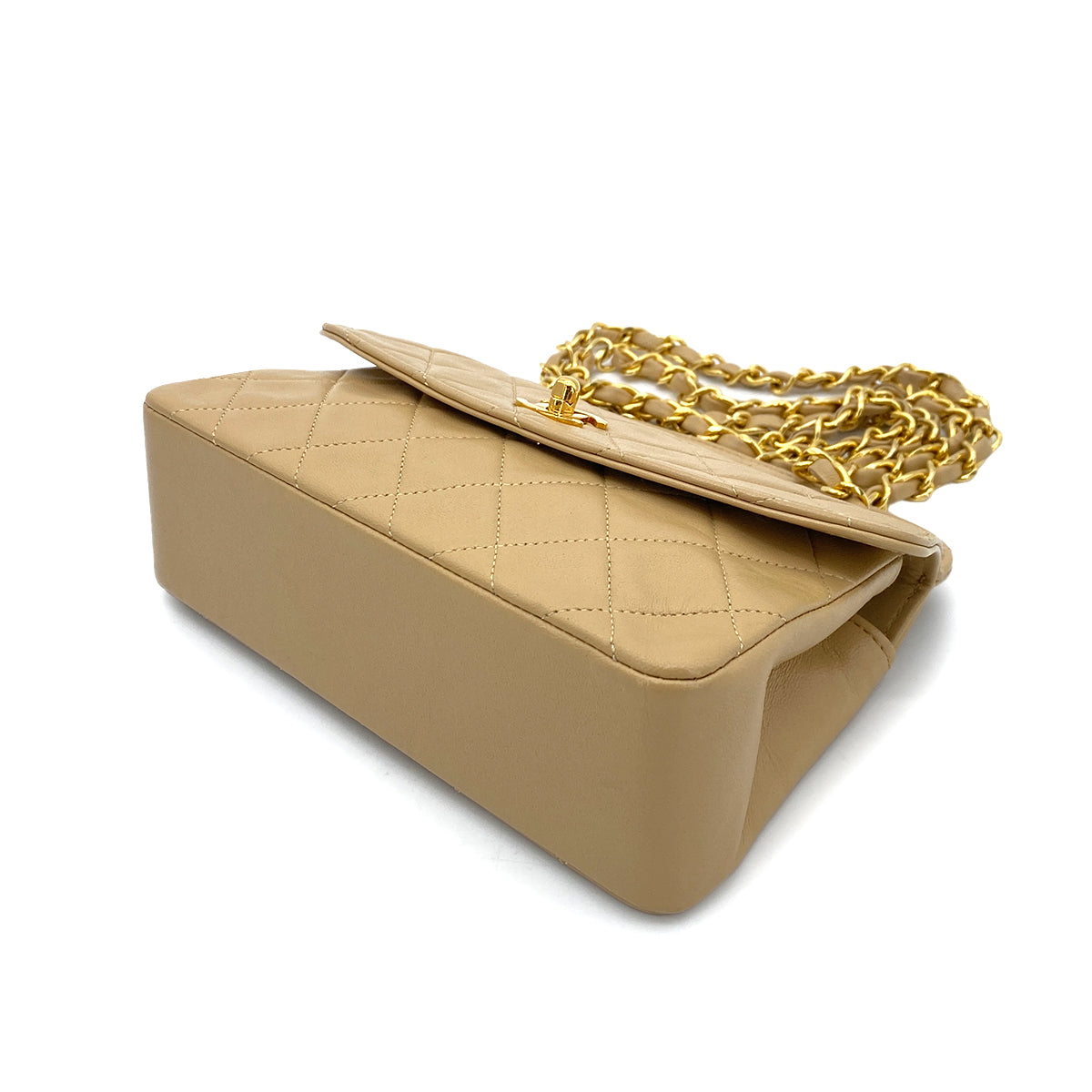 CHANEL VINTAGE MATELASSE CHAIN SHOULDER BAG BEIGE LAMB SKIN 90255392