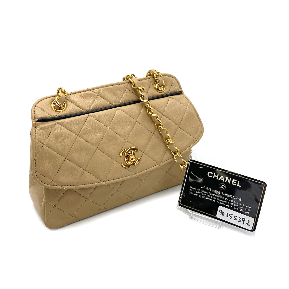 CHANEL VINTAGE MATELASSE CHAIN SHOULDER BAG BEIGE LAMB SKIN 90255392