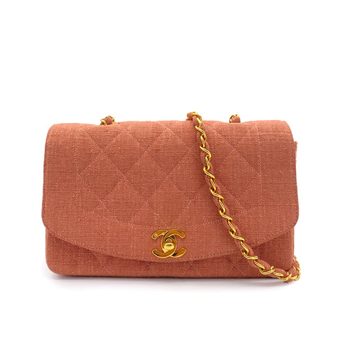 CHANEL VINTAGE DIANA SMALL CHAIN SHOULDER BAG PINK LINEN 90255395 - PURPOSE