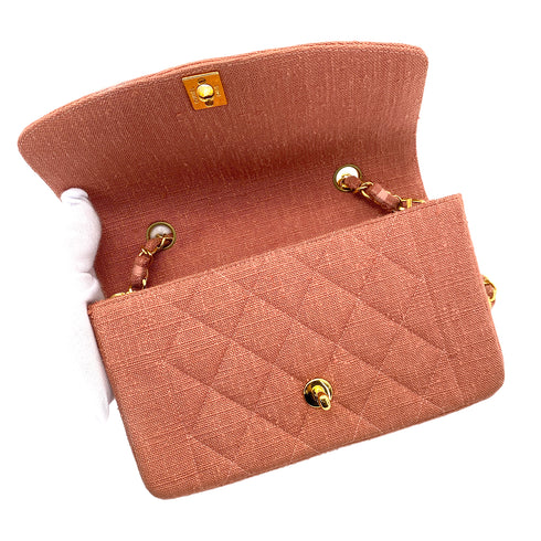 CHANEL VINTAGE DIANA SMALL CHAIN SHOULDER BAG PINK LINEN 90255395 - PURPOSE