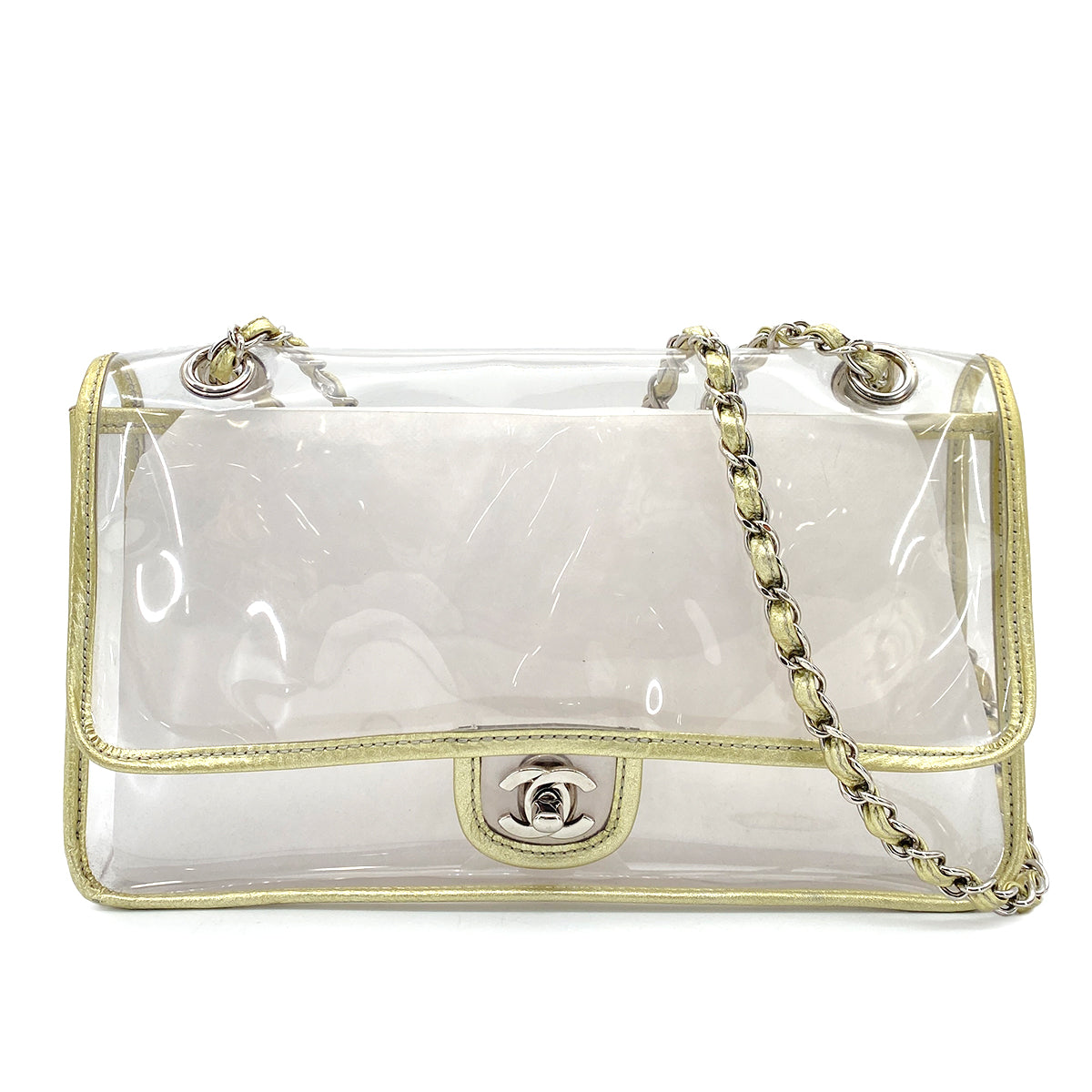 CHANEL VINTAGE CLEAR SHOULDER BAG GOLD VINYL LEATHER 90255400