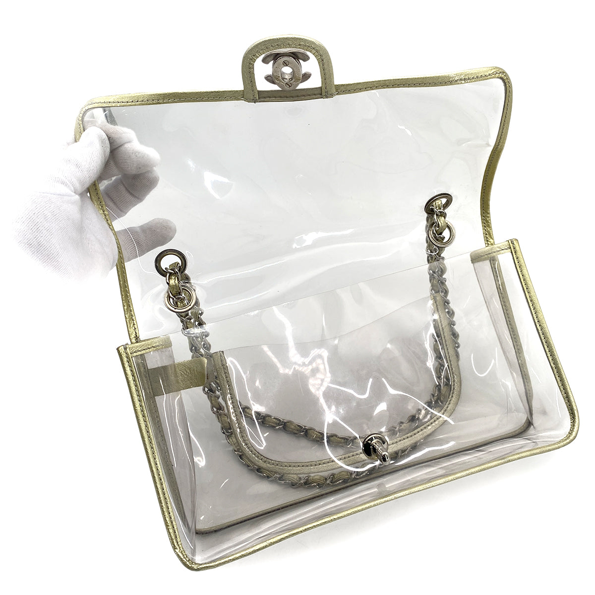 CHANEL VINTAGE CLEAR SHOULDER BAG GOLD VINYL LEATHER 90255400