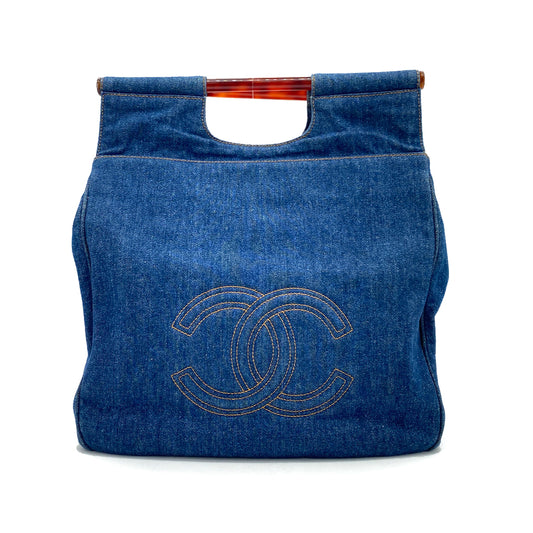 CHANEL VINTAGE TORTOISESHELL CHAIN HAND BAG BLUE DENIM 90255402