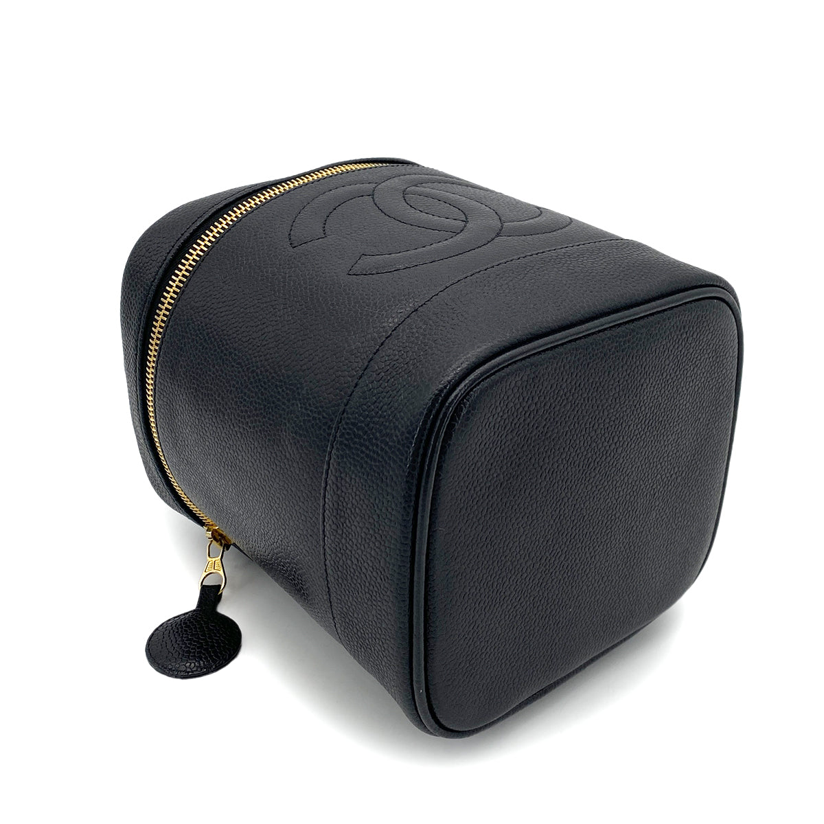 CHANEL VINTAGE VANITY HAND BAG BLACK CAVIAR SKIN 90255406