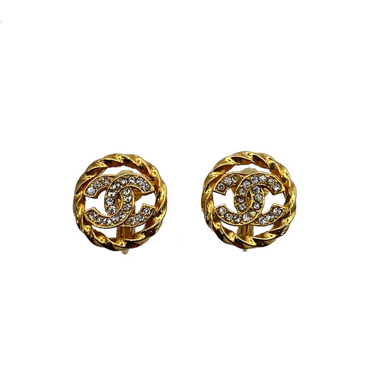 CHANEL VINTAGE EARRINGS ROUND COCOMARK RHINESTONE ACCESSORY 90255422