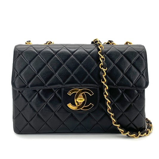CHANEL VINTAGE JUMBO MATELASSE 30 CHAIN SHOULDER BAG BLACK LAMB SKIN 90255683