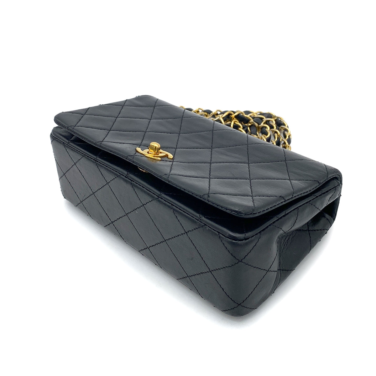 CHANEL VINTAGE MINI FULL FLAP CHAIN SHOULDER BAG BLACK LAMB SKIN 90255686