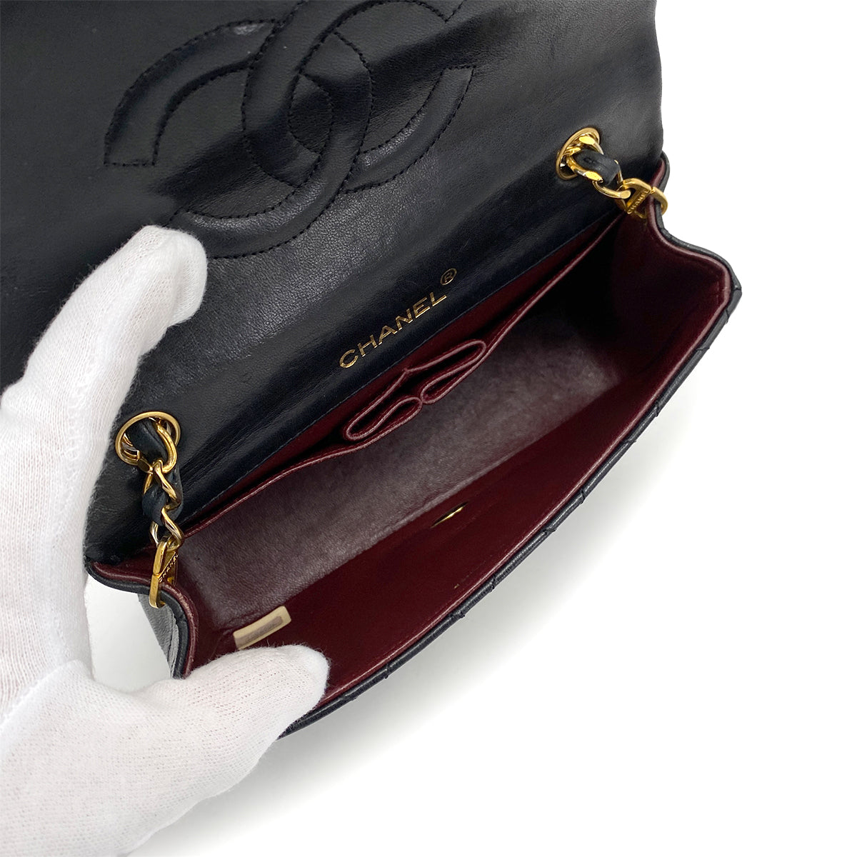 CHANEL VINTAGE MINI FULL FLAP CHAIN SHOULDER BAG BLACK LAMB SKIN 90255686