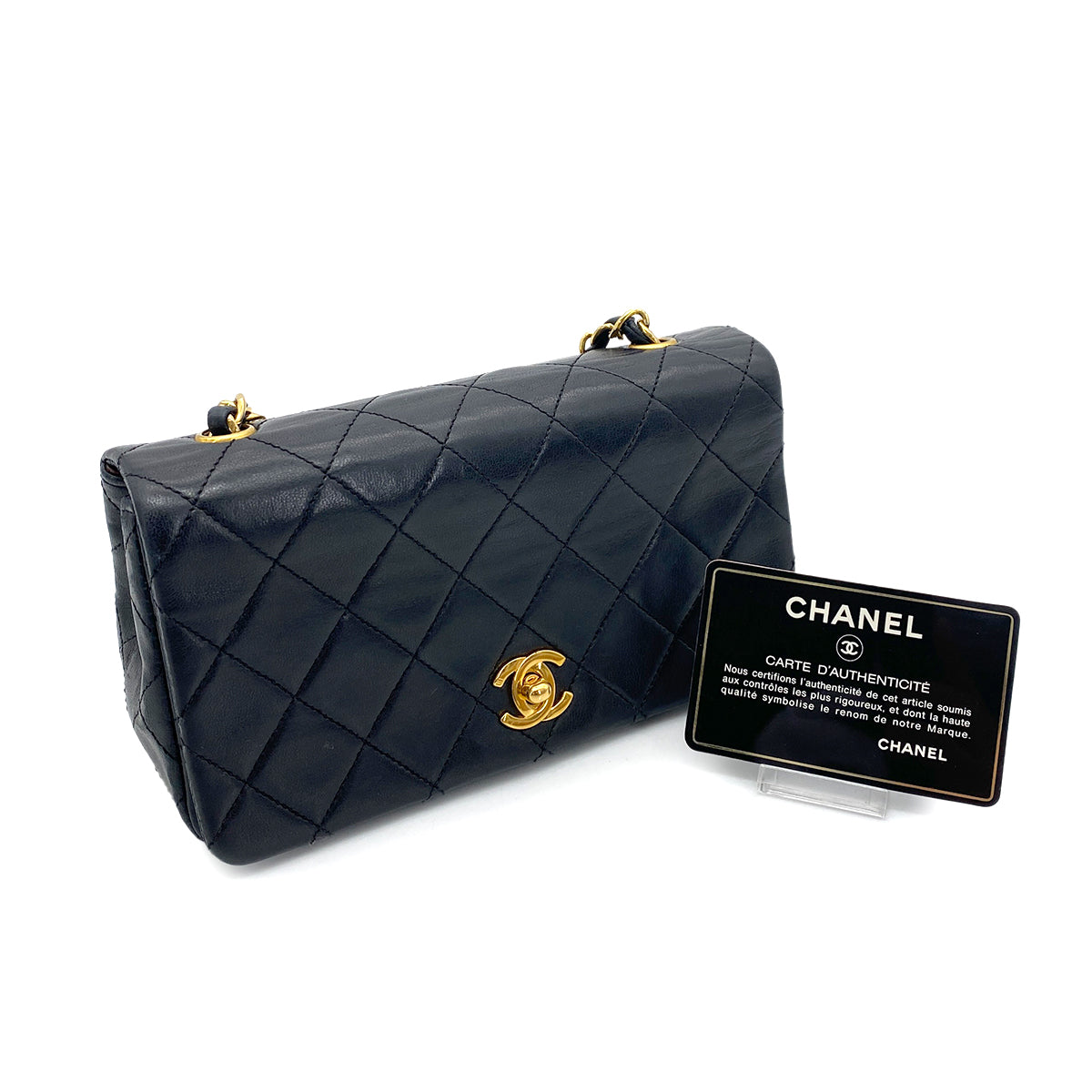 CHANEL VINTAGE MINI FULL FLAP CHAIN SHOULDER BAG BLACK LAMB SKIN 90255686