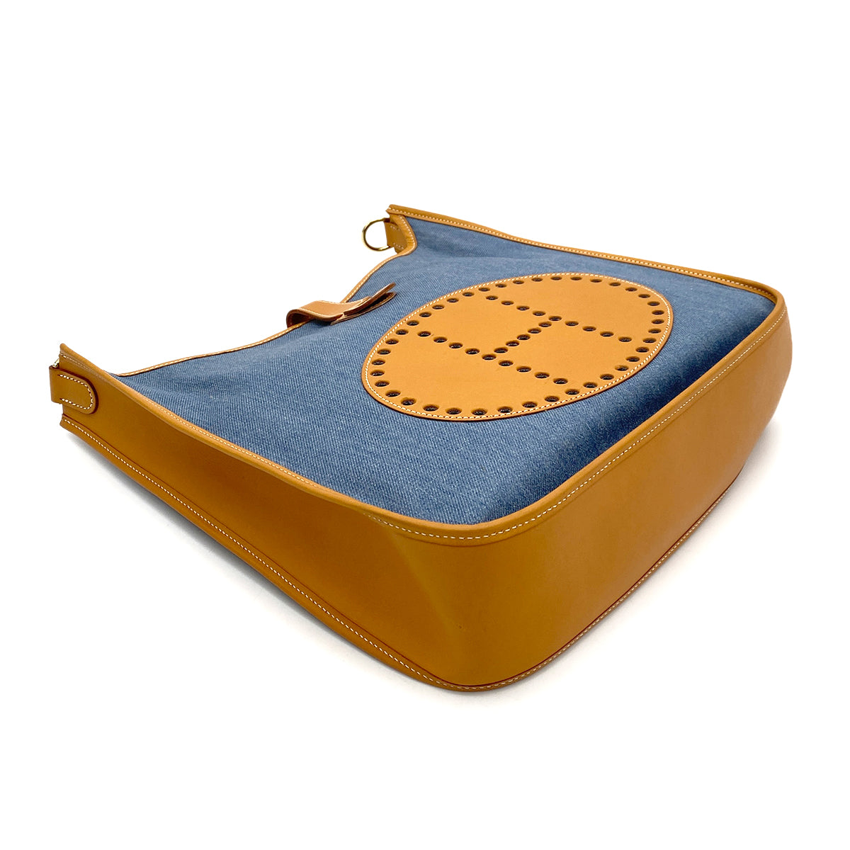 HERMES EVELYNE GM BLUE NATURAL TOILE JEAN SHOULDER BAG □A 90255690