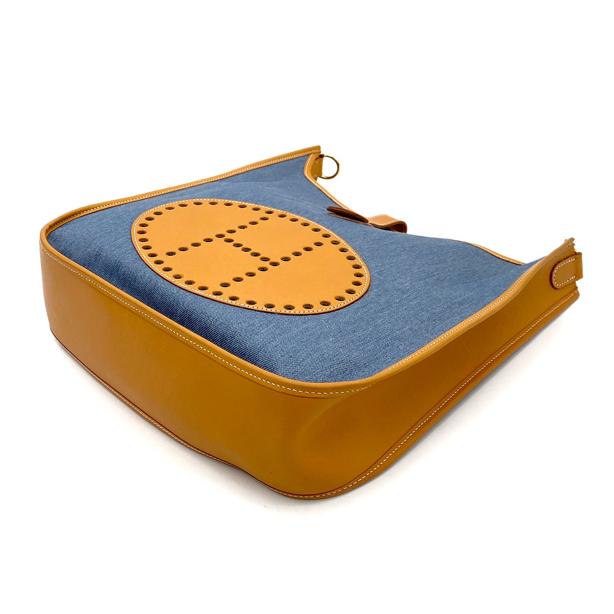 HERMES EVELYNE GM BLUE NATURAL TOILE JEAN SHOULDER BAG □A 90255690