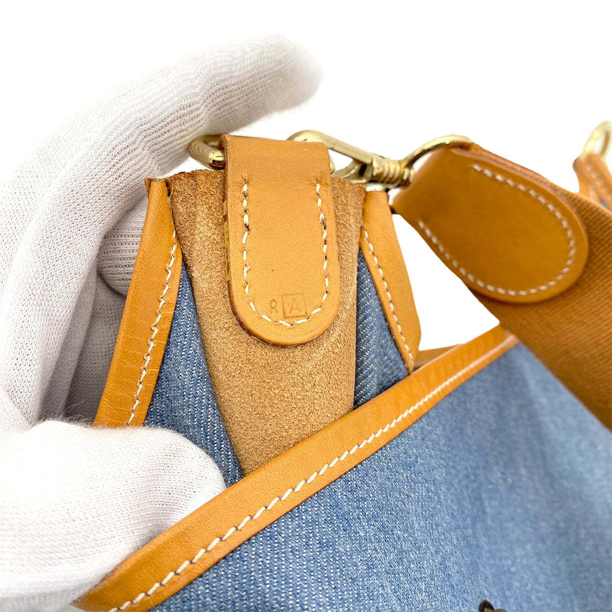 HERMES EVELYNE GM BLUE NATURAL TOILE JEAN SHOULDER BAG □A 90255690