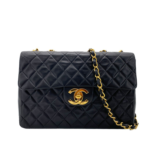 CHANEL VINTAGE MAXI MATELASSE 34 CHAIN SHOULDER BAG BLACK LAMB SKIN 90255720