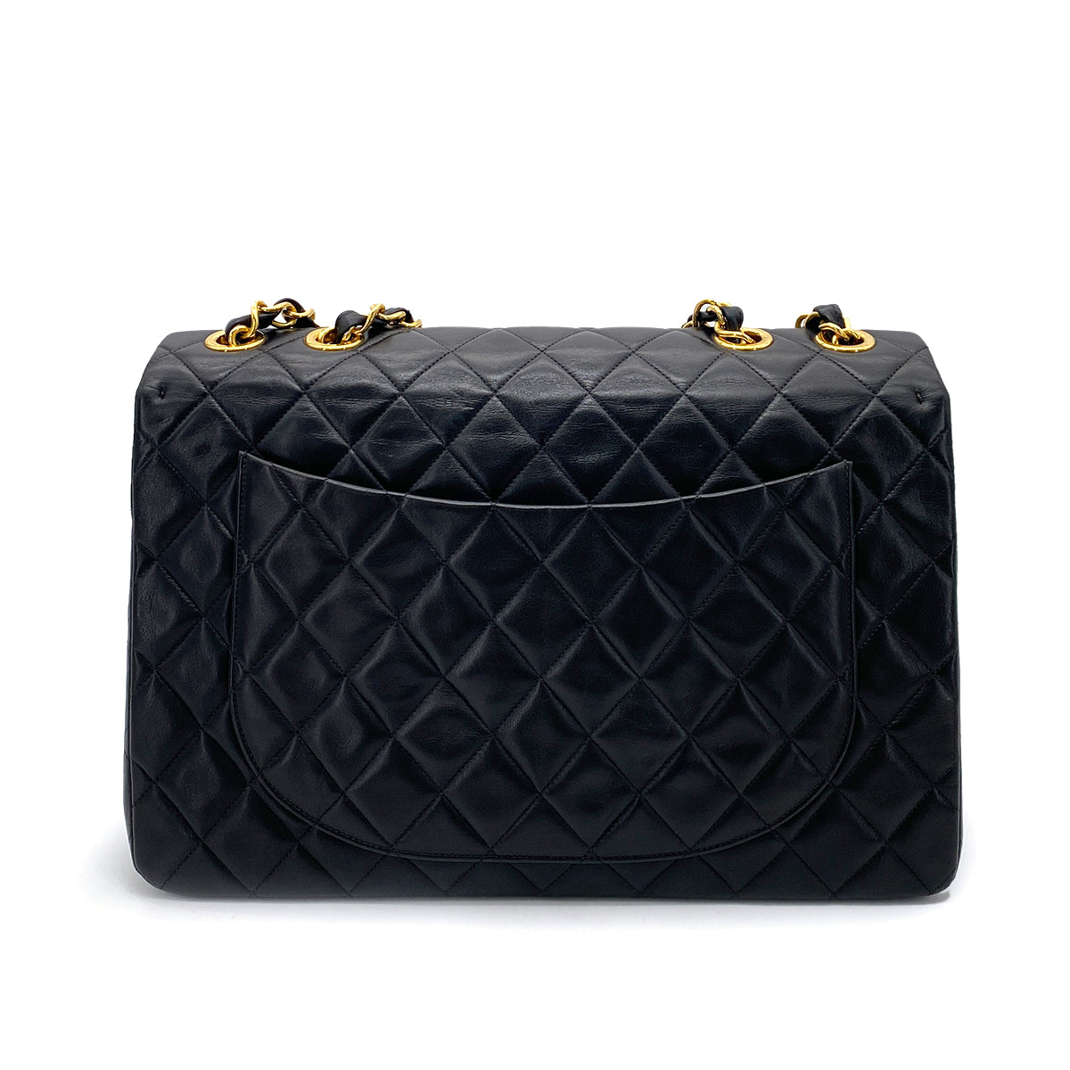 CHANEL VINTAGE MAXI MATELASSE 34 CHAIN SHOULDER BAG BLACK LAMB SKIN 90255720