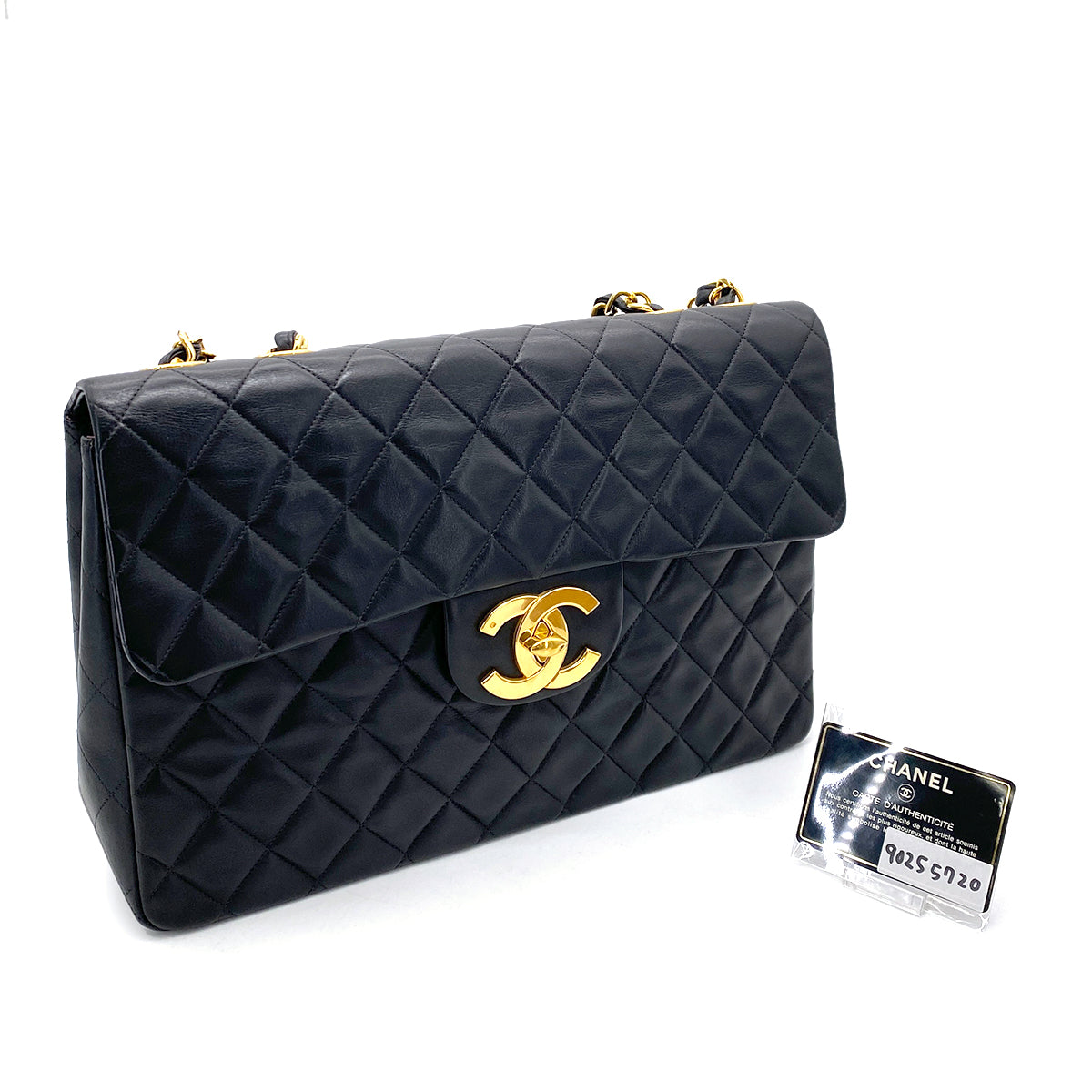 CHANEL VINTAGE MAXI MATELASSE 34 CHAIN SHOULDER BAG BLACK LAMB SKIN 90255720