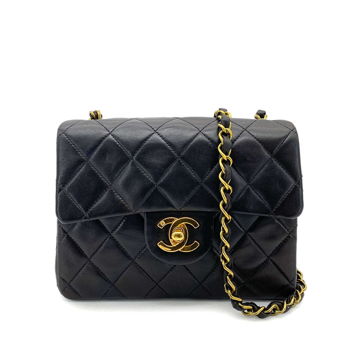 CHANEL VINTAGE MINI SQUARE 17 CHAIN SHOULDER BAG BLACK LAMB SKIN 90255721