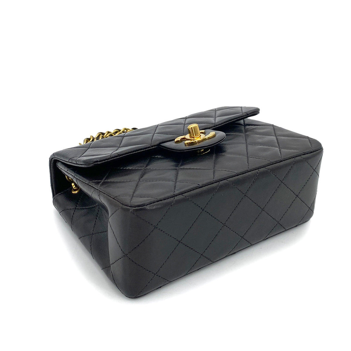 CHANEL VINTAGE MINI SQUARE 17 CHAIN SHOULDER BAG BLACK LAMB SKIN 90255721
