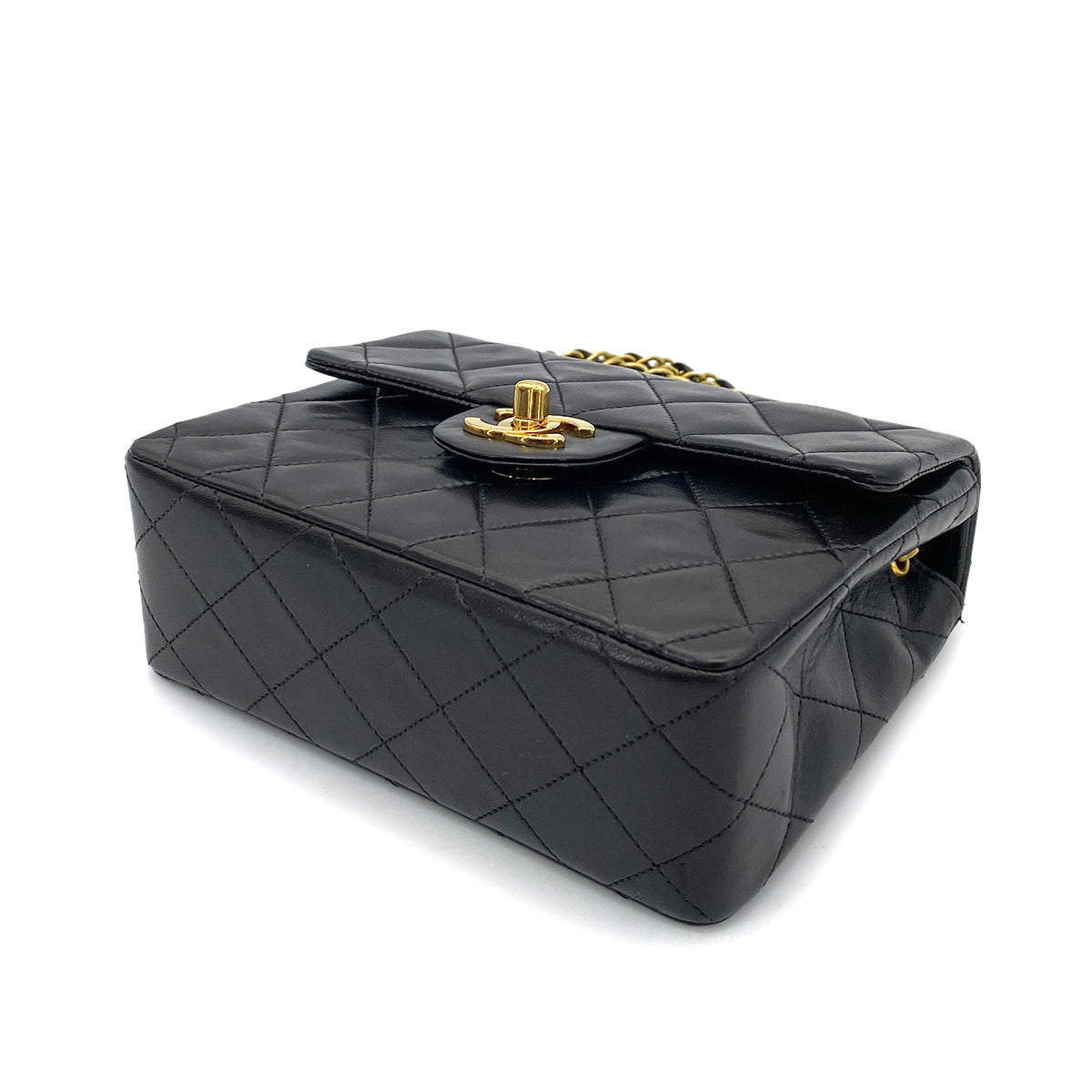 CHANEL VINTAGE MINI SQUARE 17 CHAIN SHOULDER BAG BLACK LAMB SKIN 90255721