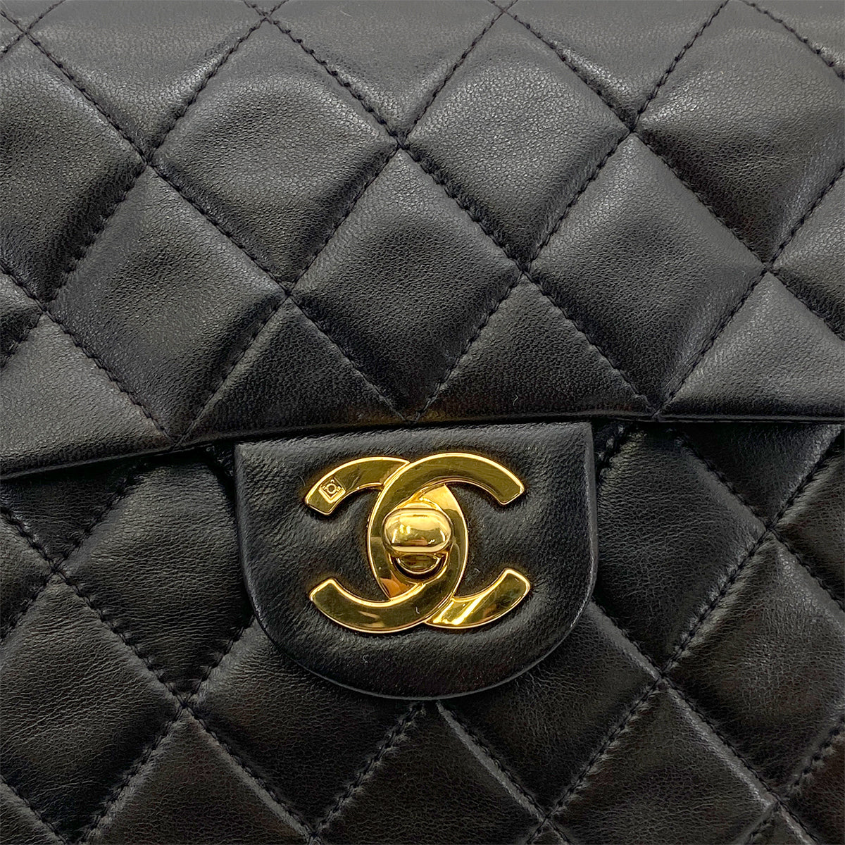 CHANEL VINTAGE MINI SQUARE 17 CHAIN SHOULDER BAG BLACK LAMB SKIN 90255721
