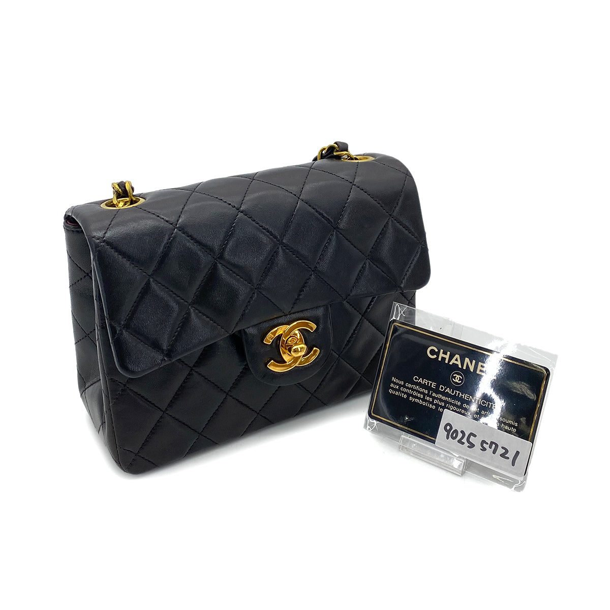 CHANEL VINTAGE MINI SQUARE 17 CHAIN SHOULDER BAG BLACK LAMB SKIN 90255721