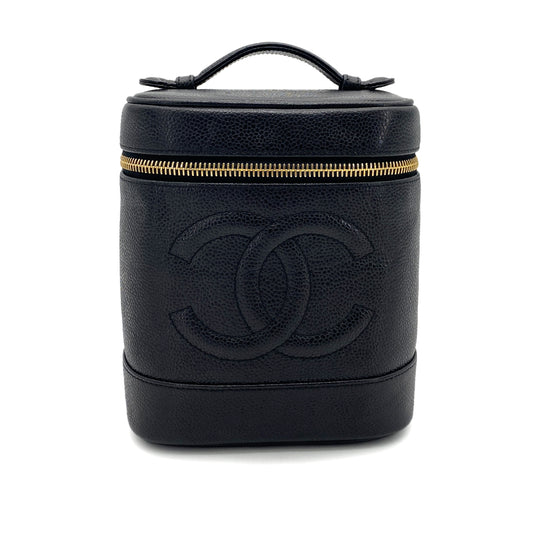 CHANEL VINTAGE VANITY HAND BAG BLACK CAVIAR SKIN 90255722