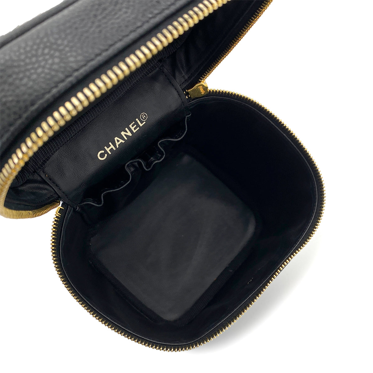 CHANEL VINTAGE VANITY HAND BAG BLACK CAVIAR SKIN 90255722