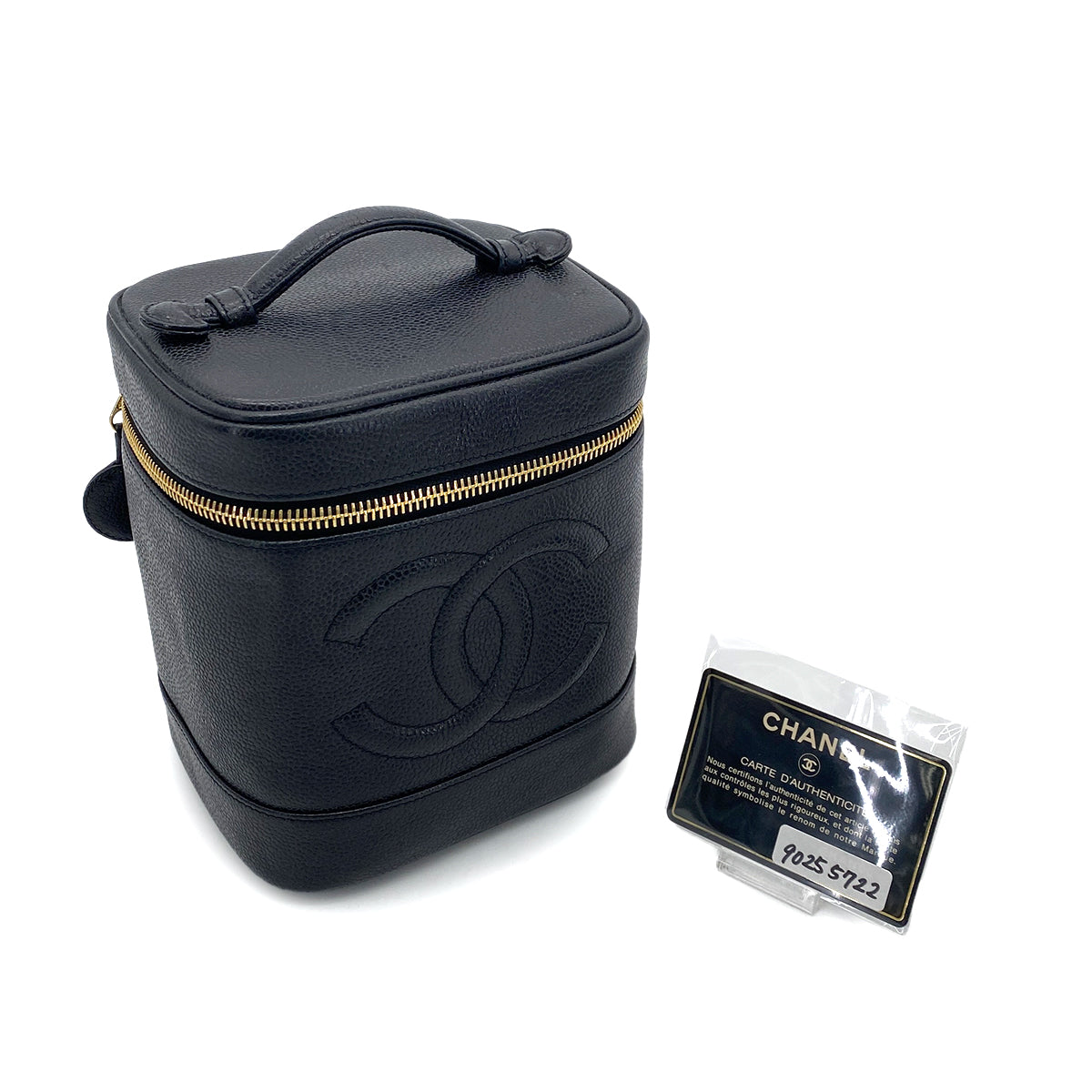 CHANEL VINTAGE VANITY HAND BAG BLACK CAVIAR SKIN 90255722