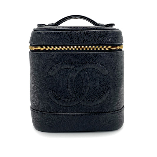 CHANEL VINTAGE VANITY HAND BAG BLACK CAVIAR SKIN 90255725
