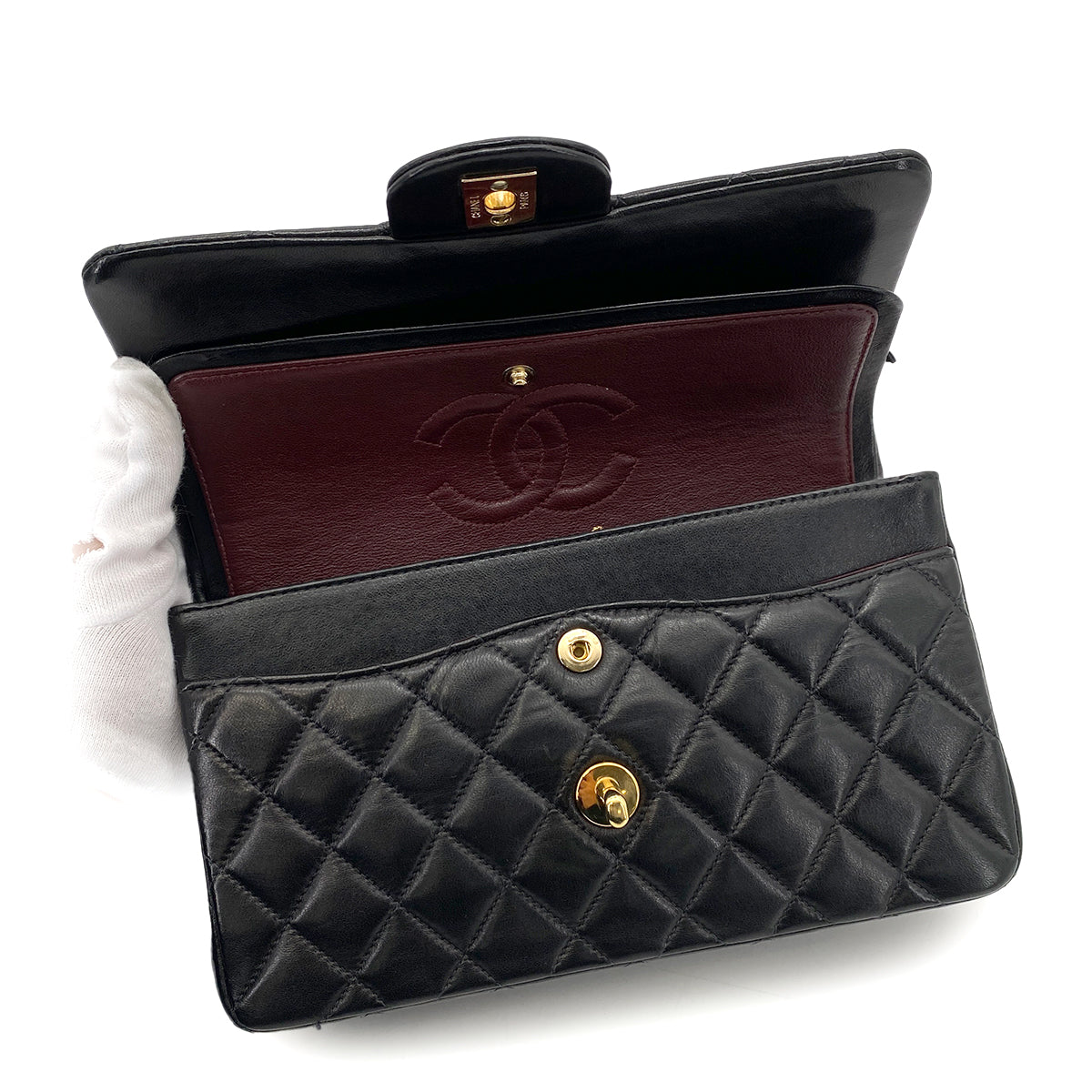 CHANEL VINTAGE CLASSIC FLAP SMALL CHAIN SHOULDER BAG BLACK LAMB SKIN 90255726