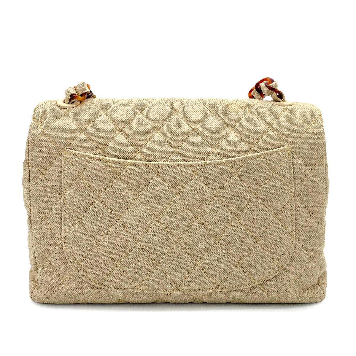 CHANEL VINTAGE TORTOISESHELL CHAIN SHOULDER BAG BEIGE CANVAS  90255783