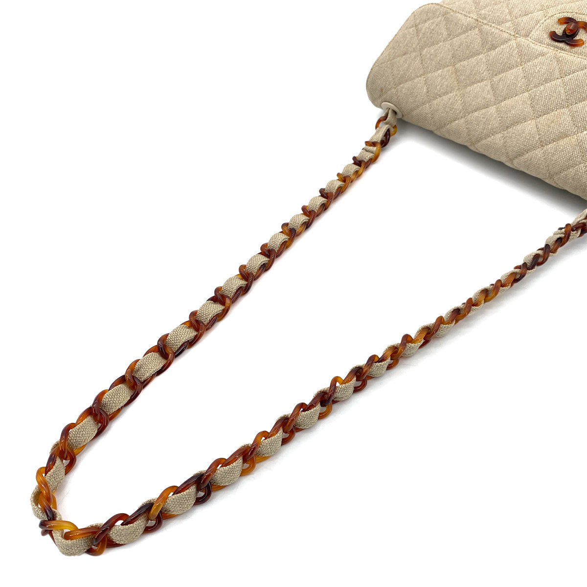 CHANEL VINTAGE TORTOISESHELL CHAIN SHOULDER BAG BEIGE CANVAS  90255783