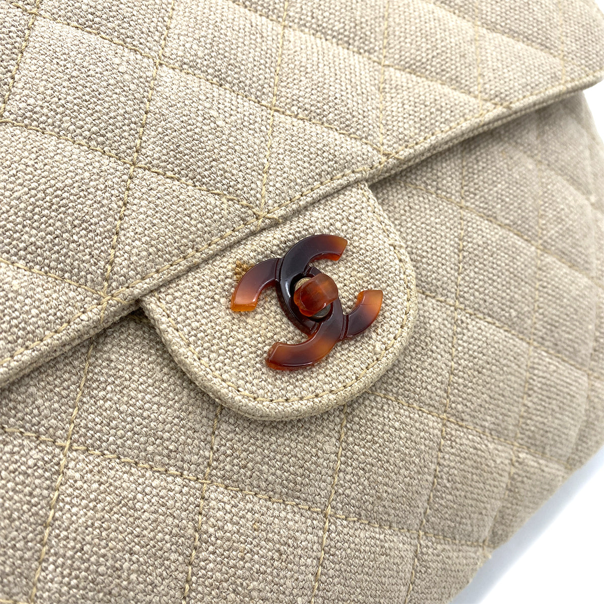 CHANEL VINTAGE TORTOISESHELL CHAIN SHOULDER BAG BEIGE CANVAS  90255783