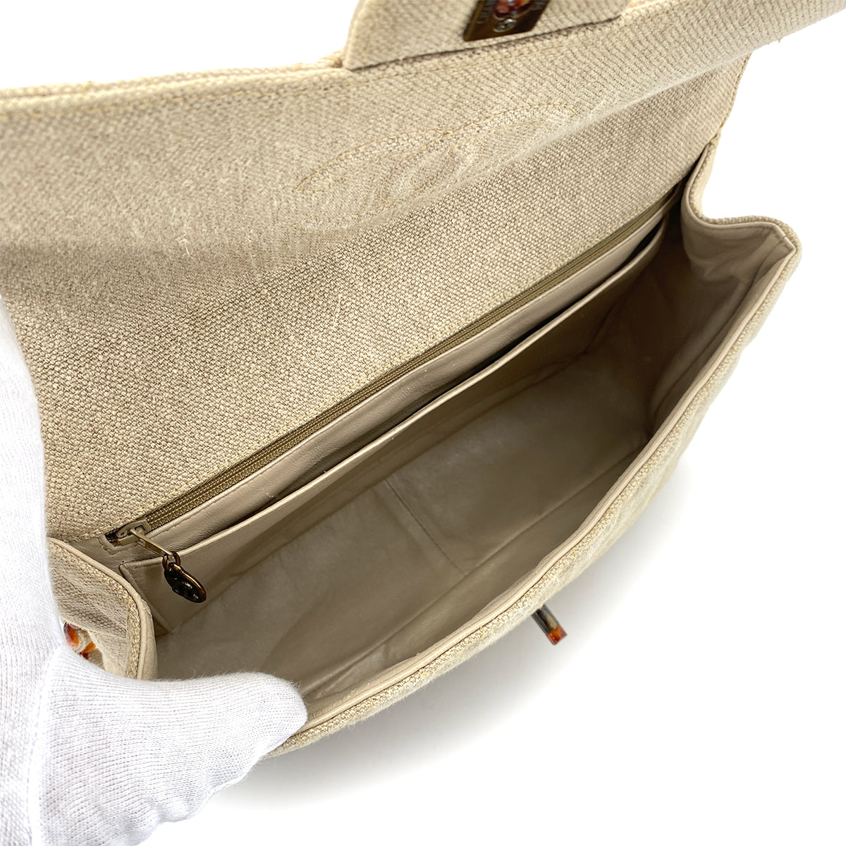 CHANEL VINTAGE TORTOISESHELL CHAIN SHOULDER BAG BEIGE CANVAS  90255783