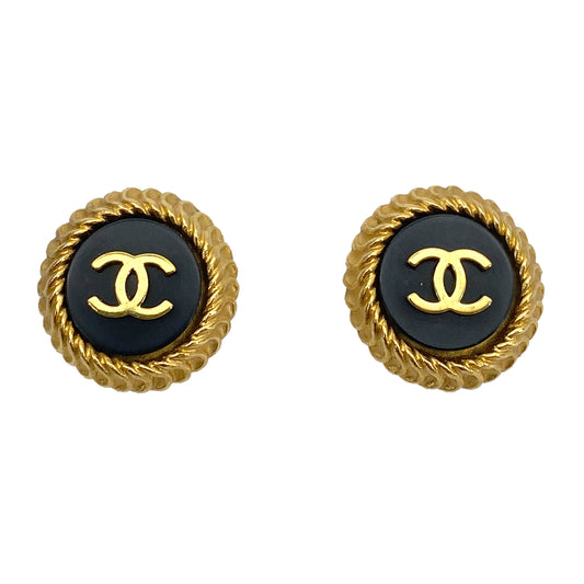 CHANEL VINTAGE EARRINGS ROUND COCOMARK BLACK ACCESSORY 95A 90255856