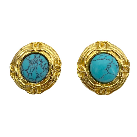 CHANEL VINTAGE EARRINGS TURQUOISE ACCESSORY 93P 90255857