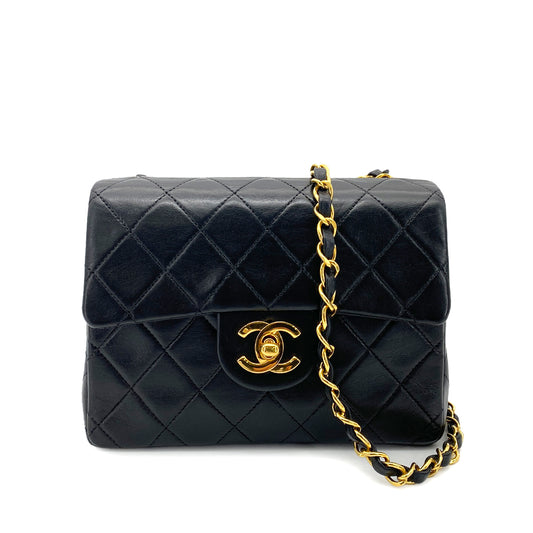 CHANEL VINTAGE MINI SQUARE 17 CHAIN SHOULDER BAG BLACK LAMB SKIN 90255867