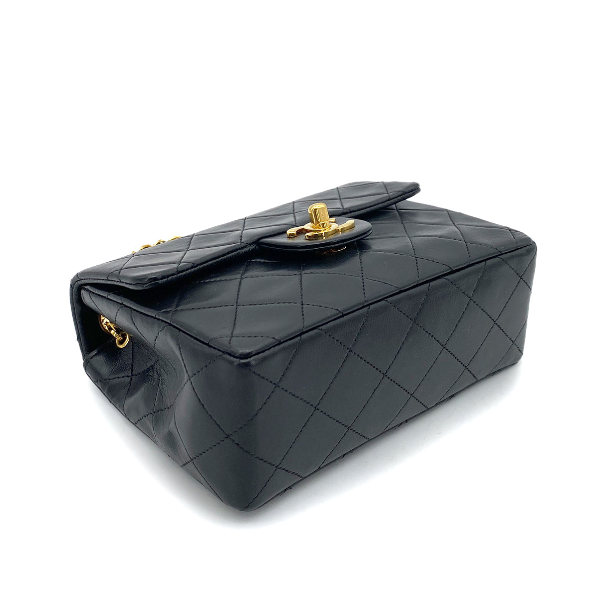 CHANEL VINTAGE MINI SQUARE 17 CHAIN SHOULDER BAG BLACK LAMB SKIN 90255867