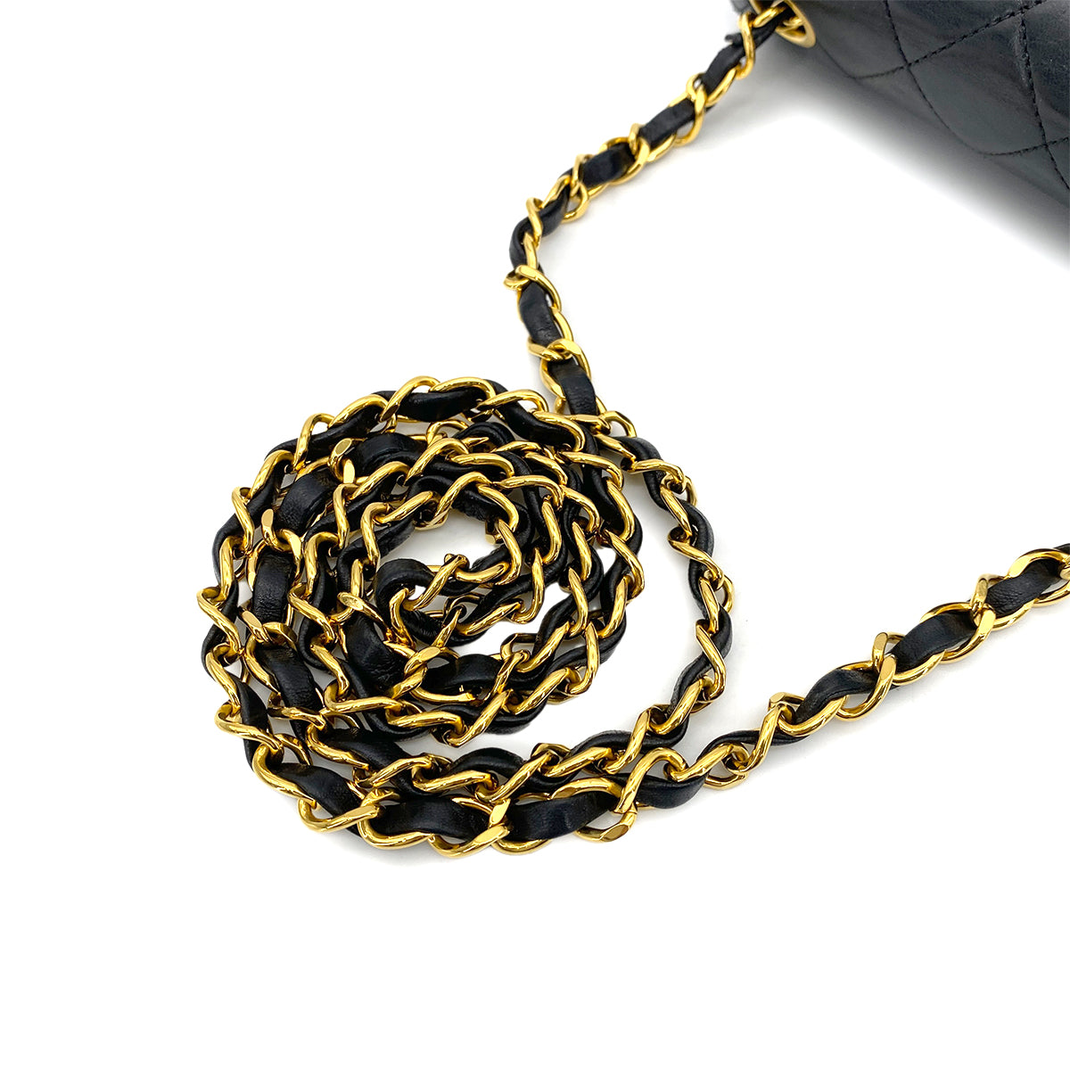 CHANEL VINTAGE MINI SQUARE 17 CHAIN SHOULDER BAG BLACK LAMB SKIN 90255867