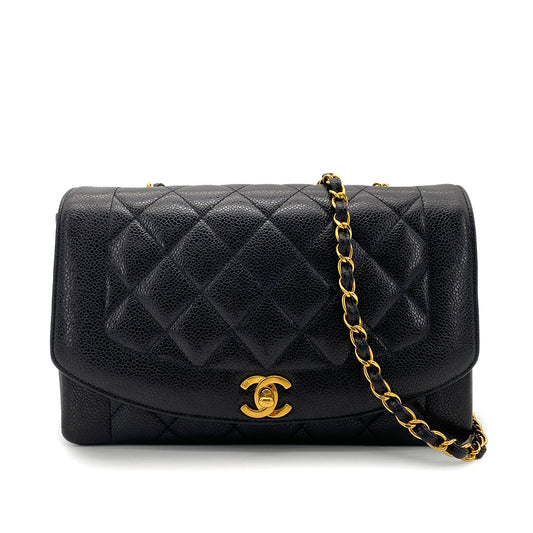 CHANEL VINTAGE DIANA MEDIUM CHAIN SHOULDER BAG BLACK CAVIAR SKIN 90255910