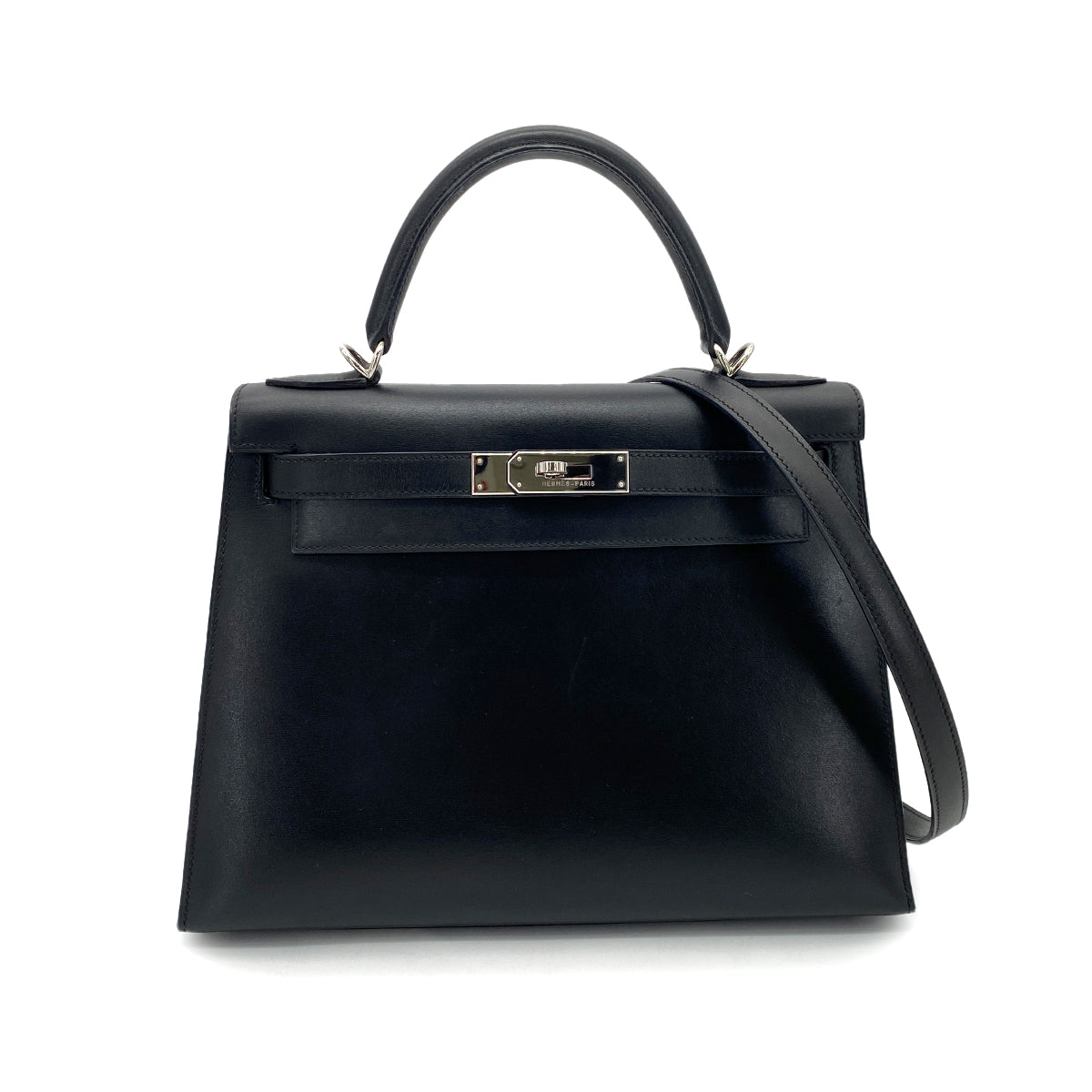 HERMES KELLY 28 SELLIER BLACK BOXCALF HAND SHOULDER BAG □G SHW 90255925
