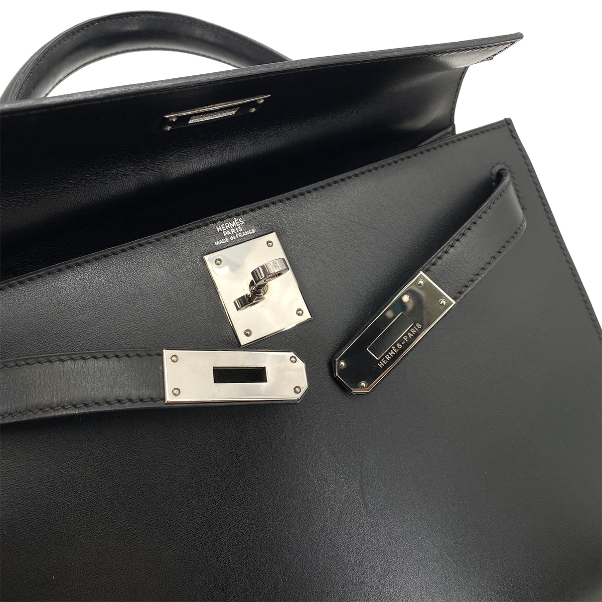 HERMES KELLY 28 SELLIER BLACK BOXCALF HAND SHOULDER BAG □G SHW 90255925