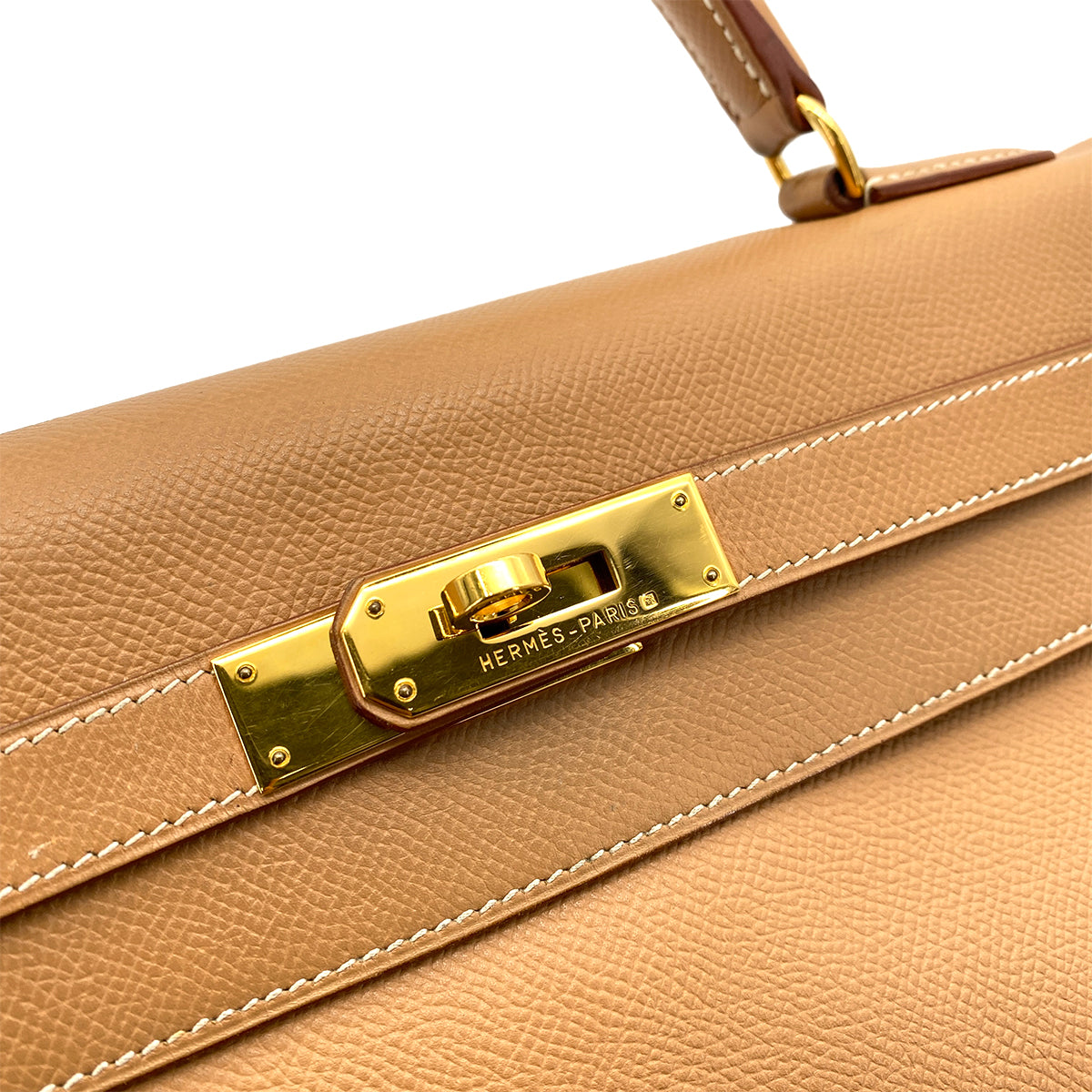 HERMES KELLY 32 RETOURNE NATURAL COUCHEVEL HAND SHOULDER BAG □A 90255928