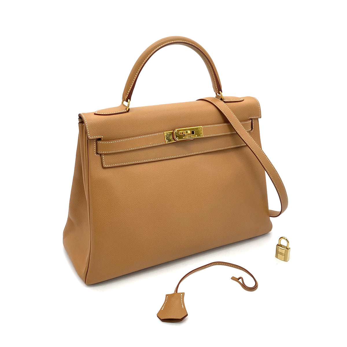 HERMES KELLY 32 RETOURNE NATURAL COUCHEVEL HAND SHOULDER BAG □A 90255928