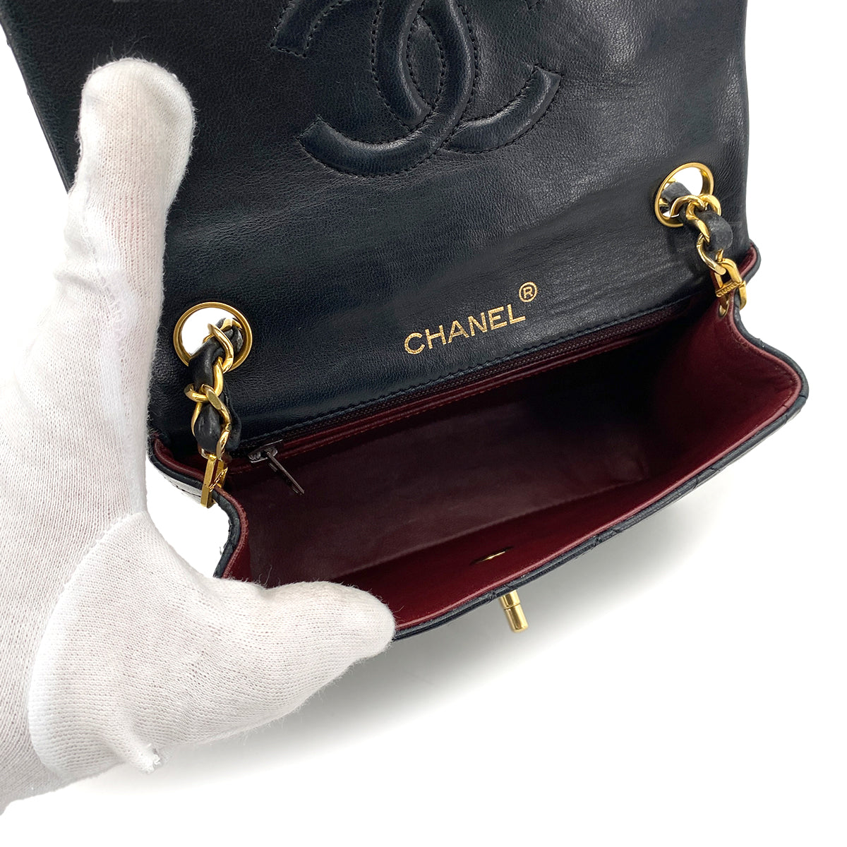 CHANEL VINTAGE MINI SQUARE 17 CHAIN SHOULDER BAG BLACK LAMB SKIN 90255930