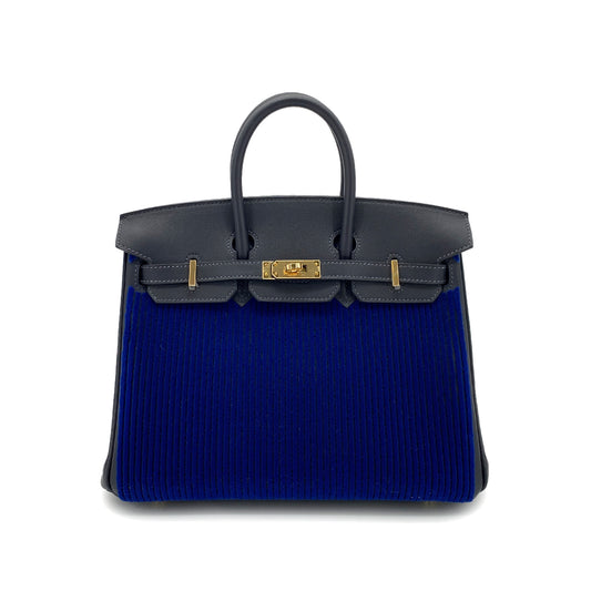 HERMES BIRKIN COTE A COTE 25 BLUE SAPHIR CABAN SWIFT TUFFETAGE HAND BAG B GHW 90255933
