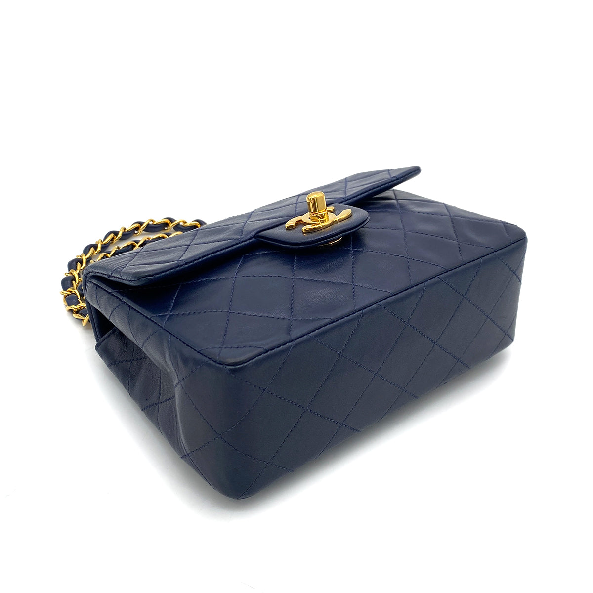 CHANEL VINTAGE MINI SQUARE 17 CHAIN SHOULDER BAG NAVY LAMB SKIN 90255940